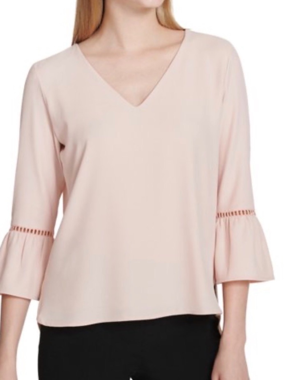 Calvin Klein Women's Light Pink Blush V-Neck Blouse SZ S